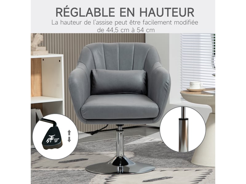  Fauteuil de salon coussins lombaires hauteur réglable pivotant 360° piètement en métal gris foncé  - Conforama D