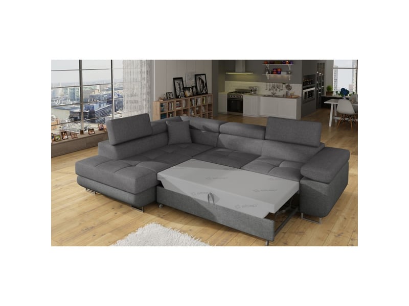 Canapé d'angle convertible menton gris tissu tissé – angle gauche avec coffre - Conforama D