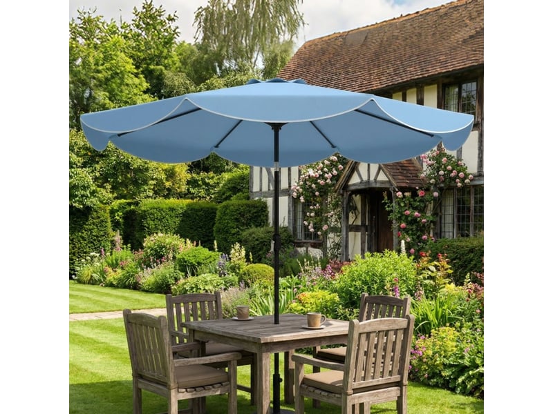  Parasol inclinable 265 x 235 cm inclinaison à 3 positions manivelle 8 baleines bleu ciel  - Conforama B