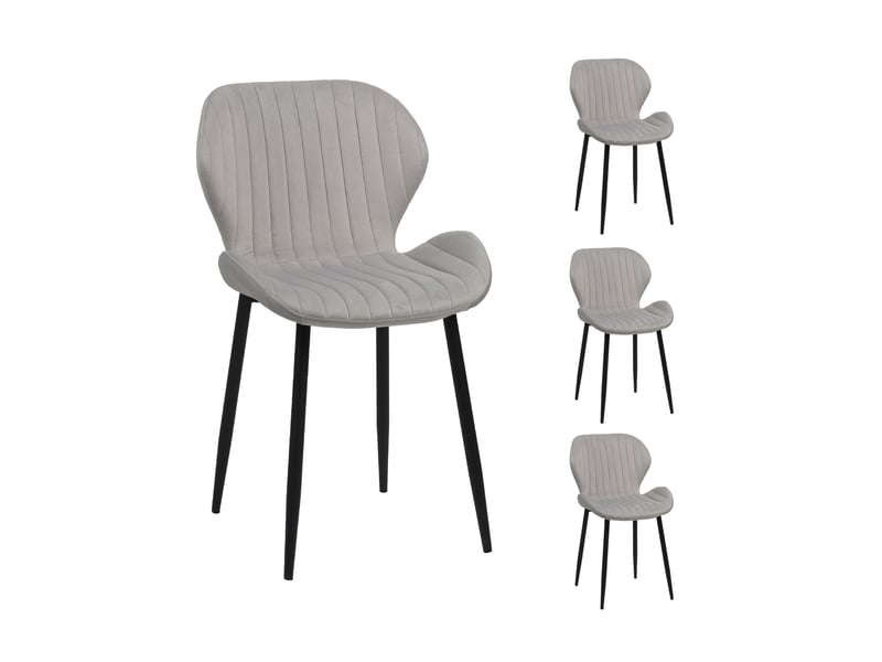  Ensemble repas table ronde blanche + 4 chaises velours gris - scandi  - Conforama C