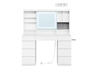 Coiffeuse 110x40x140 cm avec miroir coulissant, led et prises intégrées blanc