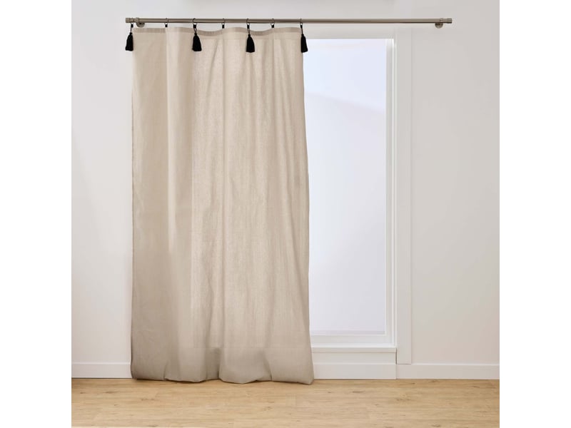  Rideau à anneaux avec pompons cyrine 140x240cm naturel  - Conforama A
