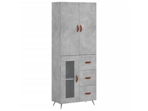 Buffet haut - bahut - meuble de rangement gris béton 69,5x34x180 cm bois d'ingénierie