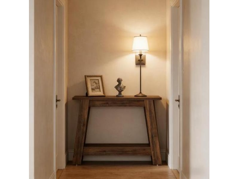  Table console 105 x 30 x 80 cm marron rustique en mdf, 2 niveaux de rangement pour entrée ou salon  - Conforama D