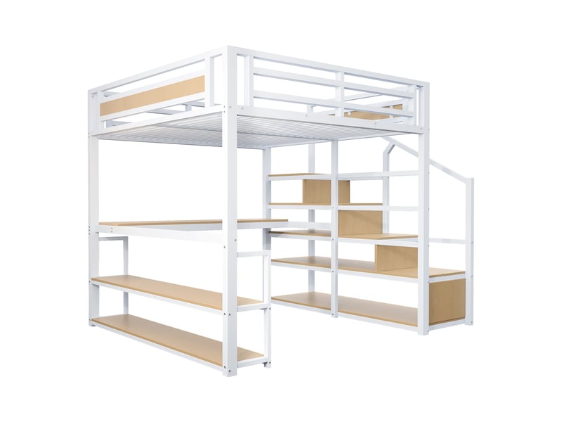  Lit mezzanine 140x200cm - bureau intégré - échelle de rangement - sécurité en747 - blanc  - Conforama R
