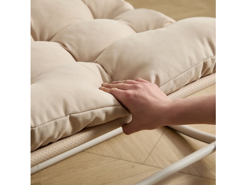  Fauteuil à bascule d'extérieur beige en acier avec coussin épais, mouvement réglable pour vos moments de détente  - Conforama D