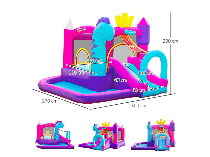 Château gonflable, toboggan, trampoline, piscine, panier, max 3 enfants 3+ ans, gonfleur, sac, souffleur 350w, 300lx270lx200h cm, multicolore. - Conforama E
