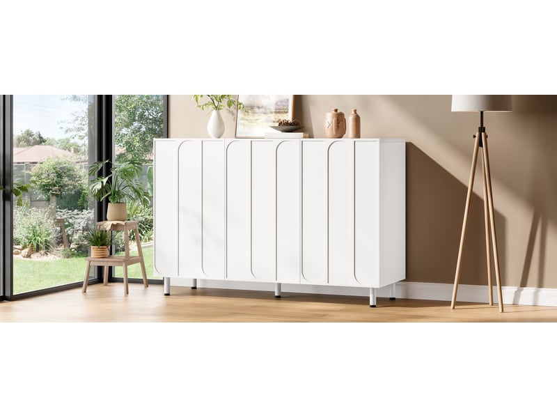  Meuble à chaussures et buffet avec 3 portes, étagères réglables et charnières amorties pour entrée, 120×37×80 cm  - Conforama E