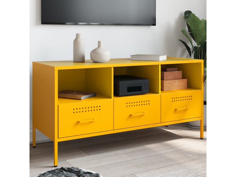  Meuble tv - banc tv - meuble de rangement jaune moutarde 100,5x39x50,5 cm acier  - Conforama B
