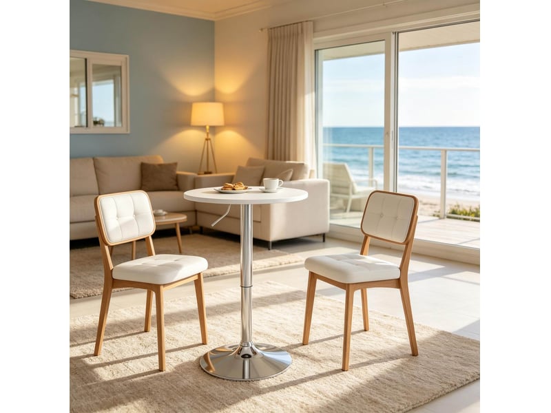  Table de bar ronde réglable en hauteur avec plateau en mdf et base métallique pour cuisine blanche 60 × 60 × 88 cm  - Conforama D