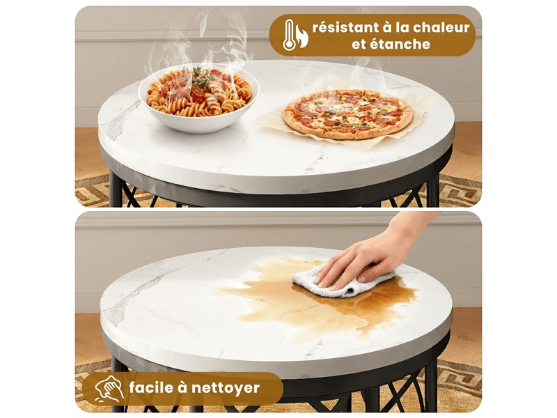  Tables basses gigognes, lot de 2 avec plateaux en mdf effet marbre et structure en métal pour salon ou chambre  - Conforama E