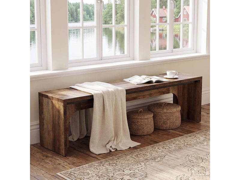  Banc d'entrée de 160 cm de long, banc à chaussures de style industriel, banc de bout de lit pour chambre, banc à chaussures d'intérieur en mdf (norme e1) pour couloir ou hall d'entrée  - Conforama E