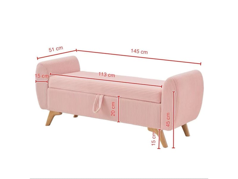  Banquette pliable en velours côtelé beige avec rangement, pieds en bois, 145 cm, chambre et entrée  - Conforama C