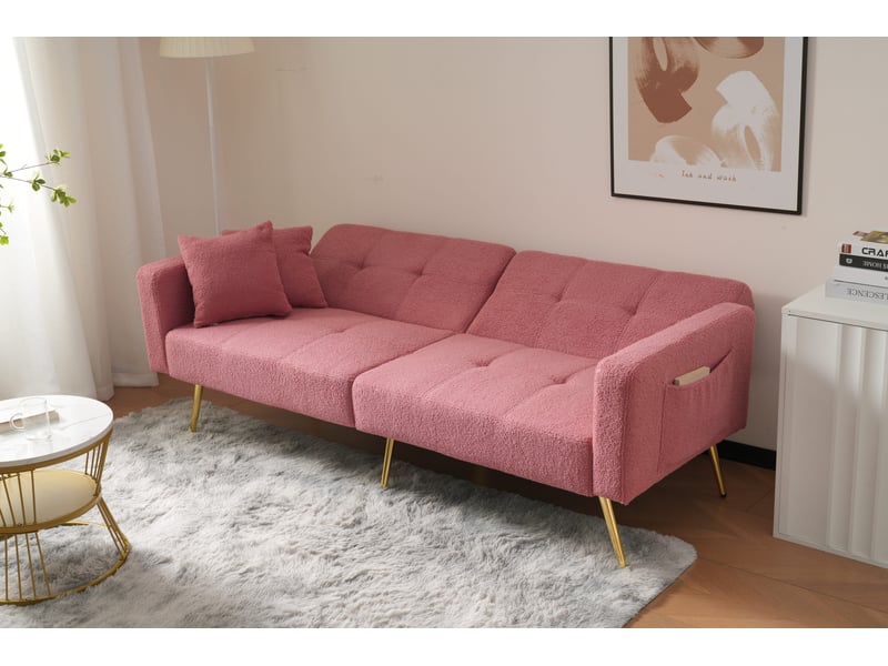  Canapé convertible rose 2 places tissu sherpa bouclette  - Conforama C