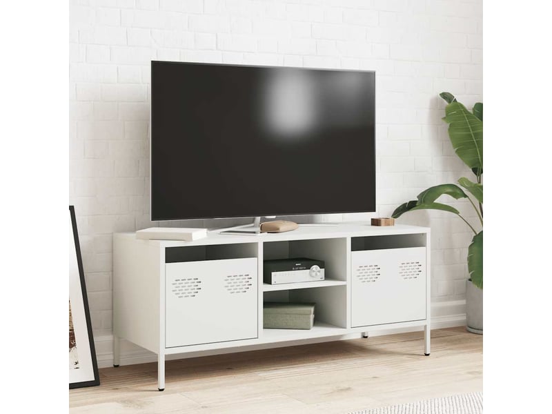  Meuble tv - banc tv - meuble de rangement blanc 101,5x39x43,5 cm acier laminé à froid  - Conforama C