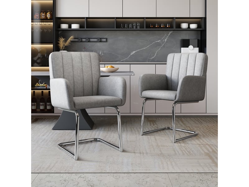  Lot de 4 chaises salle à manger empilables à dossier ergonomique  - métal, simili cuir gris 56×57×86 cm  - Conforama C