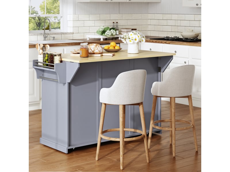  Îlot de cuisine mobile avec plan de travail pliable, chariot de rangement en mdf avec tiroirs et roulettes, 121x69x89cm, naturel et gris  - Conforama D