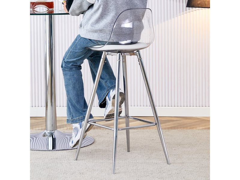  Lot de 2 tabourets de bar,38x33x96,5 cm,plastique transparent et métal,argenté  - Conforama E