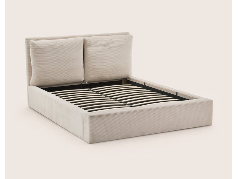  Pivoine - lit coffre queen size - 160x200 - en velours côtelé - sommier inclus - best mobilier - beige PIVOINE - Conforama E