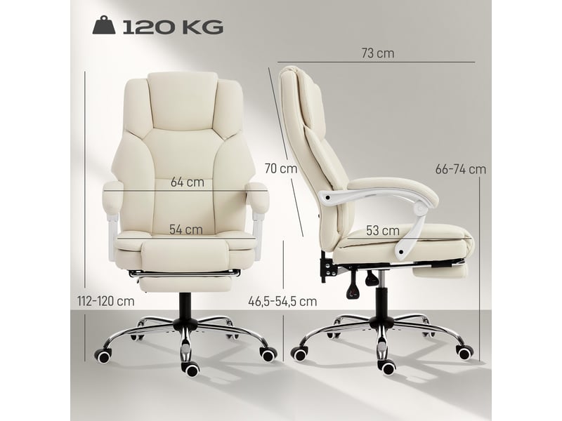 Chaise bureau ergonomique, fauteuil de bureau avec dossier inclinable, hauteur réglable, 64x73x112-120cm, beige - Conforama E