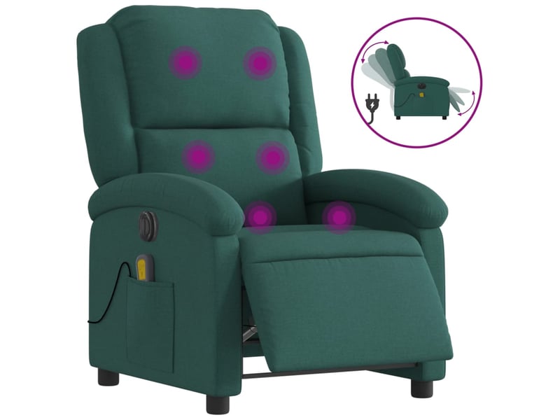  Fauteuil de relaxation tv fonction massage inclinable électrique 6 points de massage en tissu vert foncé dec027280  - Conforama B