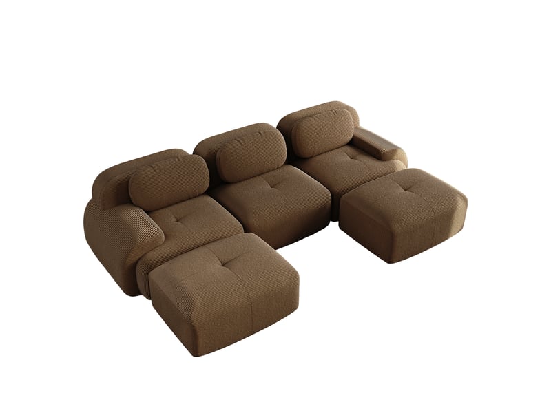  Canapé panoramique en u modulable sans montage avec assise 32d et accoudoirs larges en tissu côtelé, marron  - Conforama A