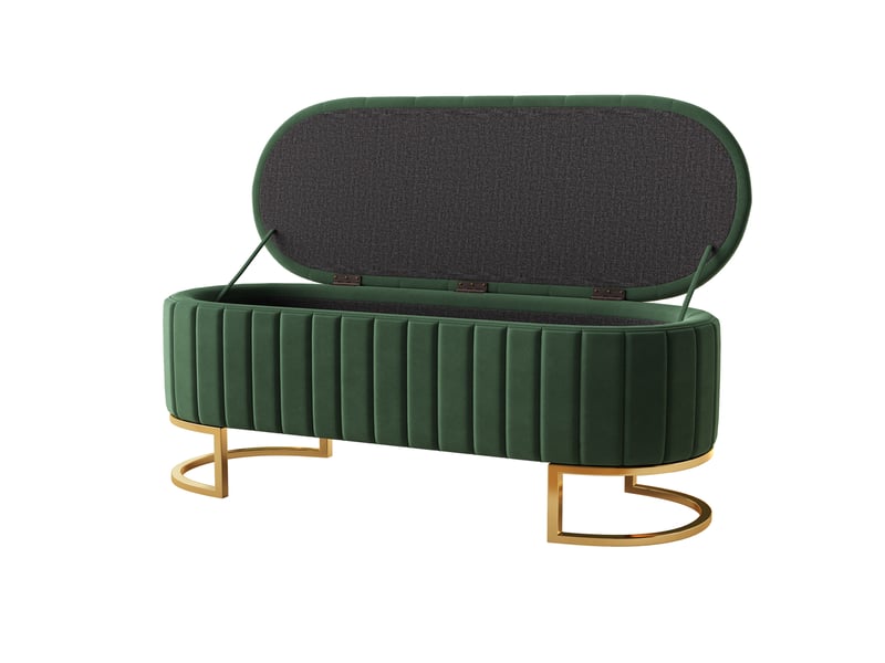  Banc de rangement 120 x 39,9 x 43 cm vert en velours, assise rembourrée, pieds en métal pour salon  - Conforama E