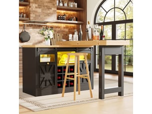 Table à manger pivotante 360° avec rangement, éclairage rgb intelligent, noire