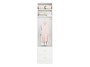 Armoire penderie étroite blanche 50x30x200 cm avec 2 tiroirs et 1 barre de penderie mdf et acier