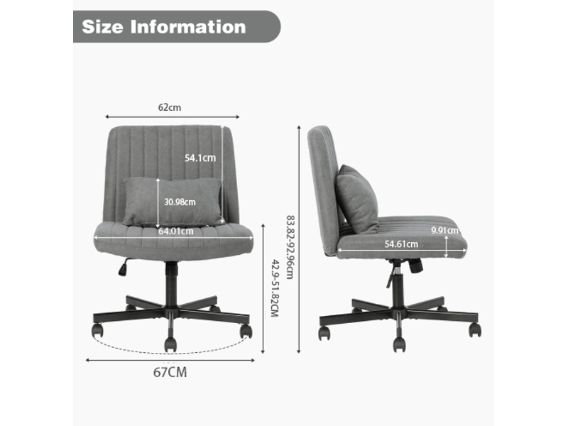  Chaise de bureau design en tissu gris foncé, réglable en hauteur et pivotante avec coussin confortable  - Conforama C