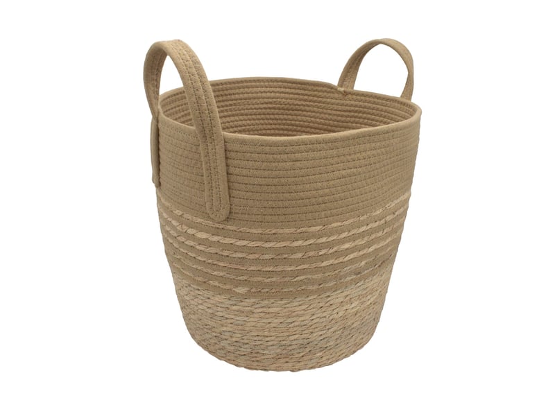  Panier à linge en jonc de mer et corde de coton ocre 35 x 35 x 44 cm 62876 - Conforama E