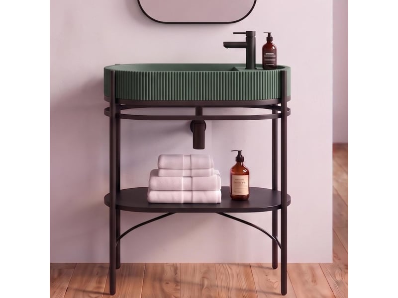  Meuble simple vasque sur pieds lucia 80cm en métal noir et vasque béton MTC 3457 - Conforama A