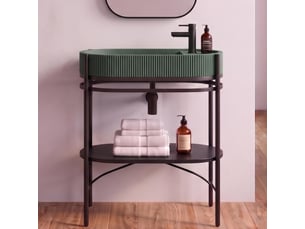 Meuble simple vasque sur pieds lucia 80cm en métal noir et vasque béton