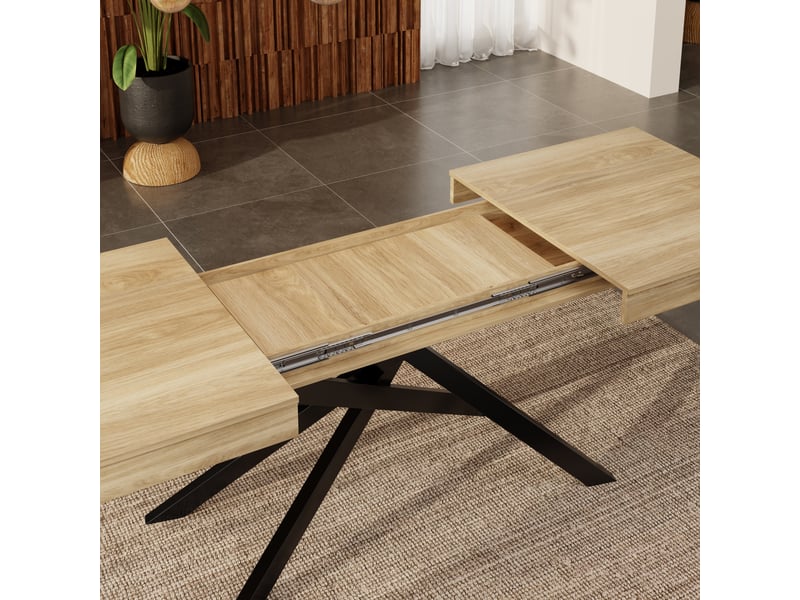  Table à manger extensible 140180 x 80 x 76 cm, 6 à 8 personnes, mdf effet chêne et pieds métal Fay Lum - Conforama E