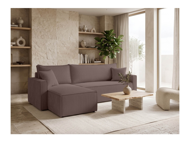  Farah - canapé d'angle reversible convertible 4 places accoudoirs slim velours cotelé  - Conforama B