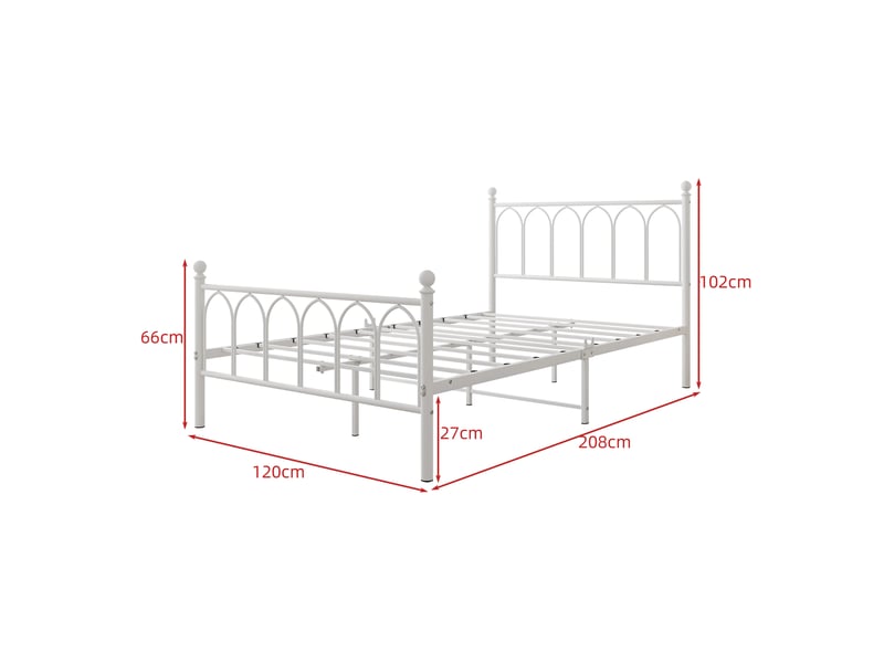 Lit 120x200 cm métal blanc vintage avec tête et pied, usb, led, sommier à lattes, rangement sous lit - Conforama C