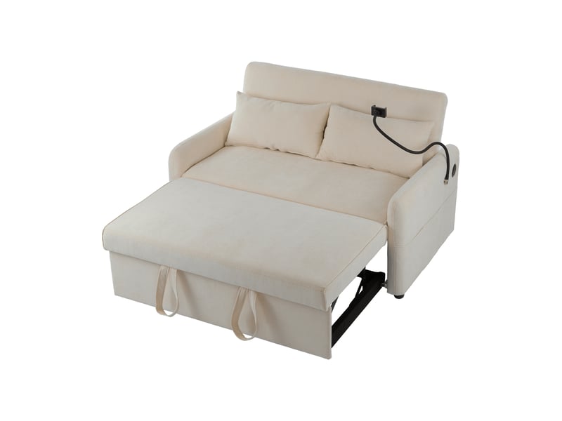  Canapé-lit 2 places multifonction, moderne, avec dossier réglable, support téléphone et port usb  - Conforama E