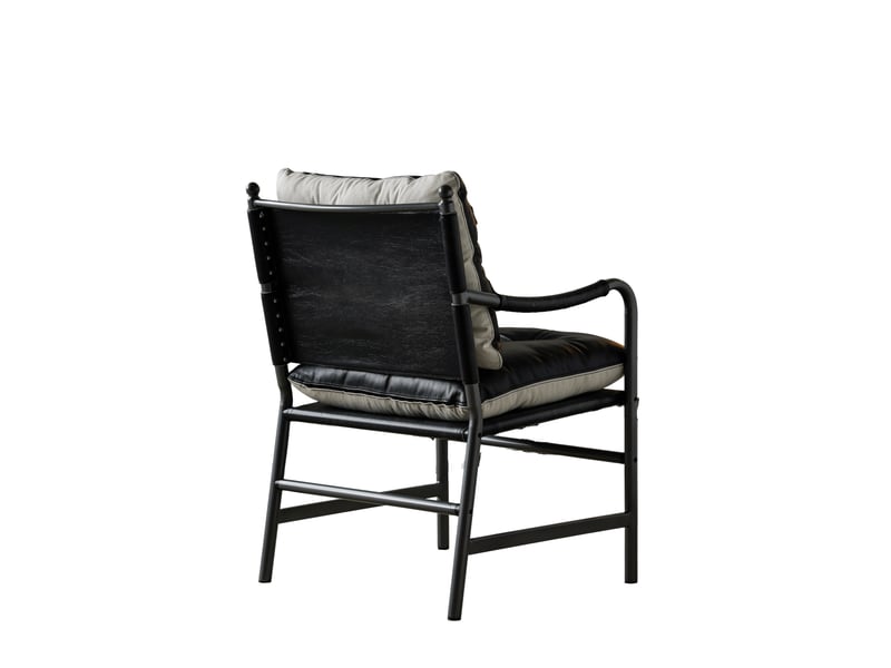  Fauteuil d’appoint en cuir, style mid-century modern, structure en métal noir, pour salon et chambre  - Conforama E