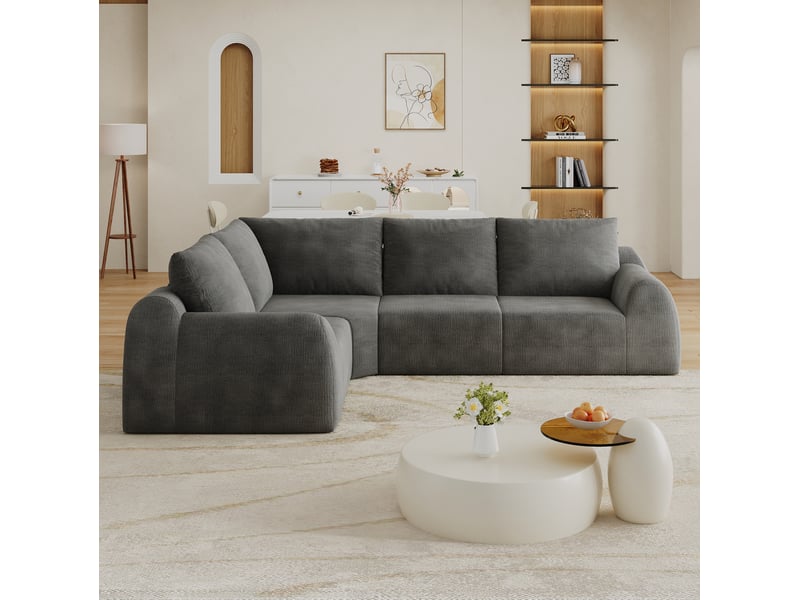  Canapé compressé 267x200x85 cm, 4 places, tissu chenille, gris foncé  - Conforama C