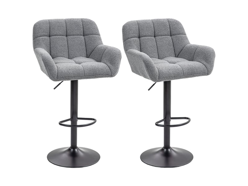  Lot de 2 tabourets de bar, style rétro, hauteur réglable, aspect polaire, gris et noir  - Conforama B