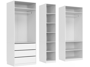 Dressing modulable taylor 200 x 55 x 200 cm 3 modules avec penderies + étagères + tiroirs blanc