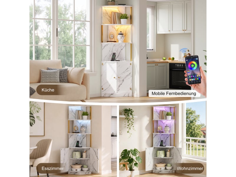 Buffet d’angle led avec prises – armoire 2 portes 38×38×180 cm – rangement cuisine-salle-à-manger-salon - Conforama E