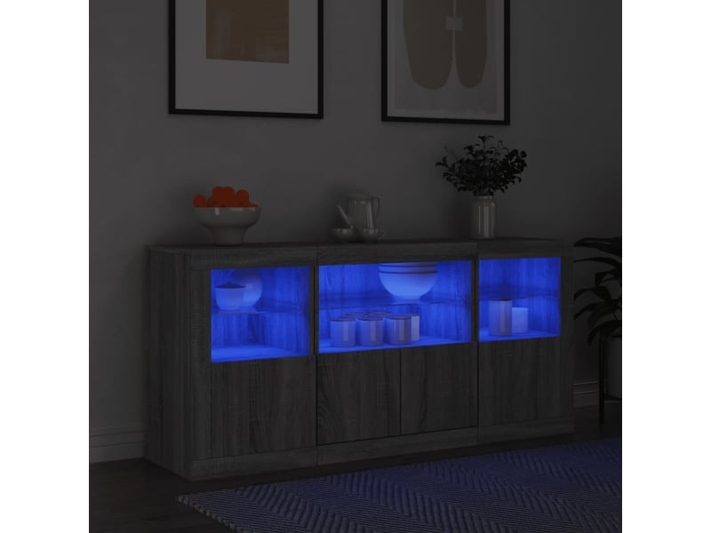  Buffet - bahut - meuble de rangement avec lumières led sonoma gris 142,5x37x67 cm  - Conforama B