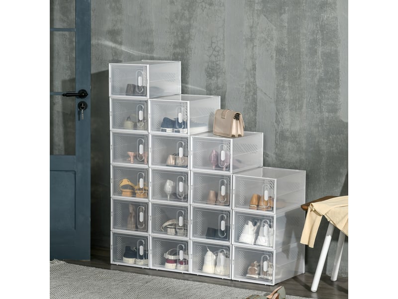  Meuble à chaussures rectangulaire en plastique pp avec 18 casiers 25x35x19 cm pour chaussures jusqu'au 43 eu vêtements et livres  - Conforama B