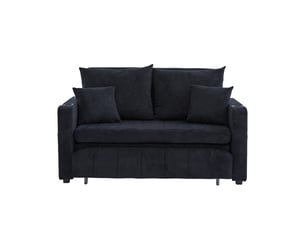 Canapé convertible 2 places avec poches latérales et 4 coussins - fonction lit, structure compacte, chenille noir