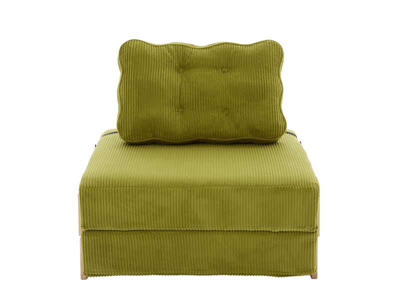  Fauteuil convertible 1 place - 90x86x84cm - chauffeuse pliable en lit d'appoint tissu velours côtelé et bois - vert  - Conforama A