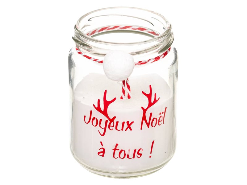  Bougie avec pompon 7x9cm 120 gr avec pot verre rouge blanc  - Conforama C