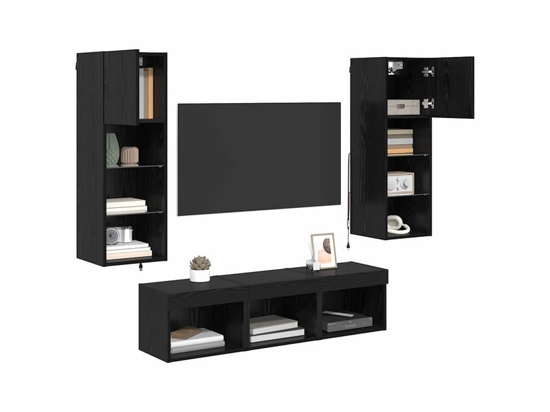  Lot de 5 meuble tv mural, meuble tv suspendu chêne noir bois d'ingénierie shl59484  - Conforama C