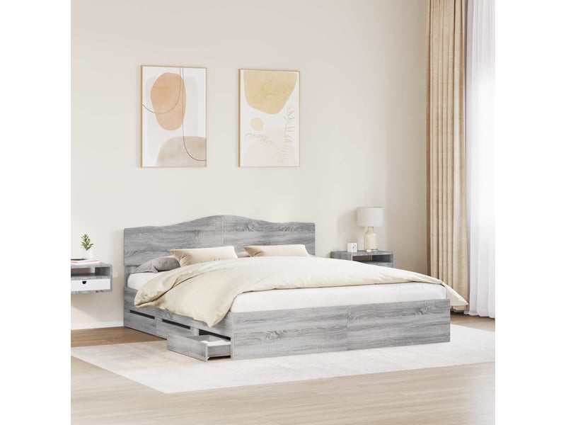 Lit double- lit adulte - cadre de lit gris sonoma 180 x 200 cm bois ingénierie - Conforama B