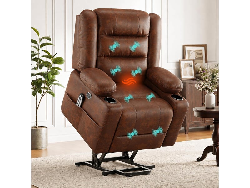 Fauteuil de massage électrique à 2 moteurs avec aide au lever pour personnes âgées, fauteuil tv inclinable, massage et chaleur, marron - Conforama B